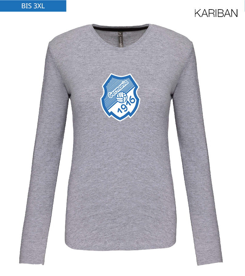 Kariban Damen Langarmshirt Oxford Grey "Anton Frontprint"